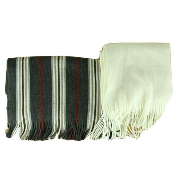 Scarves LOT OF 2 Gray Red Striped Ivory Solid Fringe - Picture 1 of 5